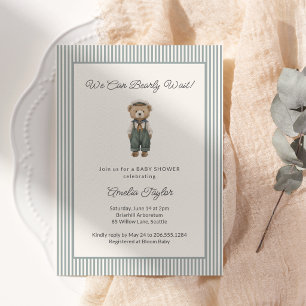 Invitación Ducha de osito de bebé rayas Casi esperamos niño