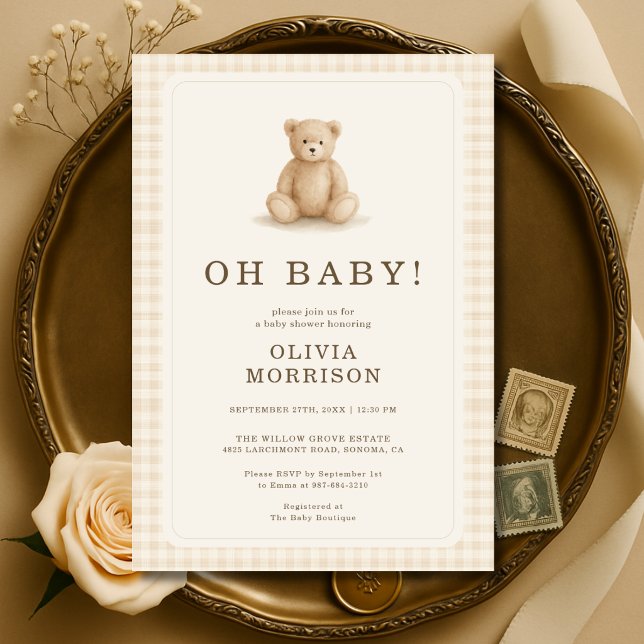 Invitación Ducha de Osito de Gingham Oh Bebé (Subido por el creador)