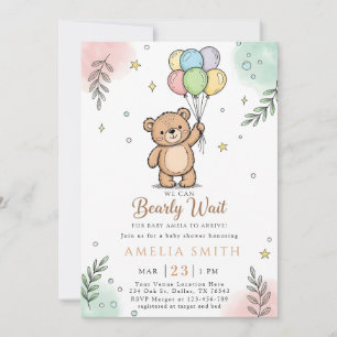 Invitación Ducha de osito rosa y amarillo caprichosa