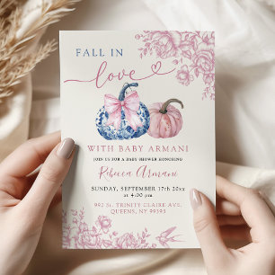 Invitación Ducha de Otoño Chinoiserie Rosa Azul Calabaza Enam