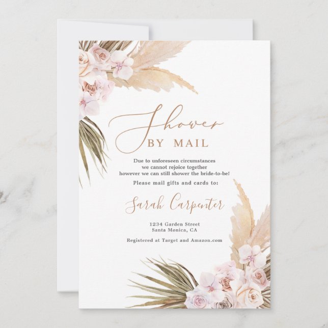 Invitación Ducha de pampas hierba por correo Bridal Shower (Anverso)