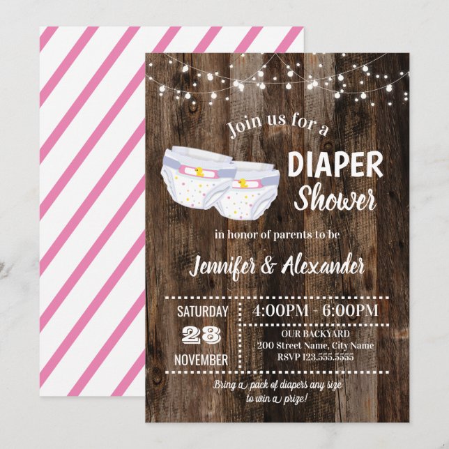 Invitación Ducha de pañales para bebés rusos (Anverso / Reverso)