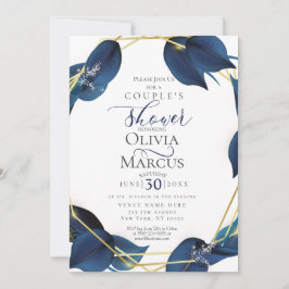 Invitación Ducha de pareja | Azul y oro índigo profundo moder