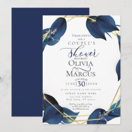 Invitación Ducha de pareja | Azul y oro índigo profundo moder
