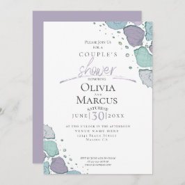 Invitación Ducha de pareja | Beach Seashells Lilac Dusty Blue