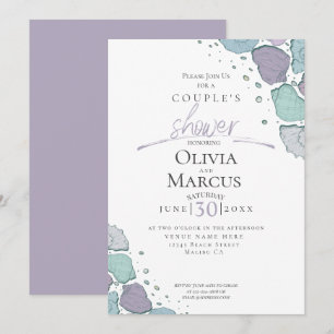 Invitación Ducha de pareja Beach Seashells Lilac Dusty Blue