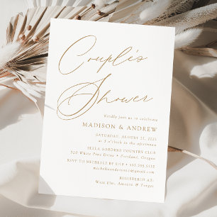 Invitación Ducha de pareja con elegante escritura en oro mode
