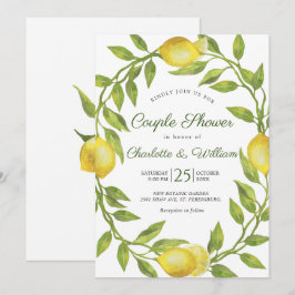 Invitación Ducha de Pareja de Acuarela con Limones en Flor y 
