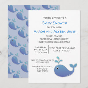 Invitación Ducha de pareja de ballenita / chorrito azul y bla