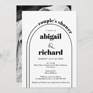 Invitación Ducha de pareja de bodas de arco blanco y negro