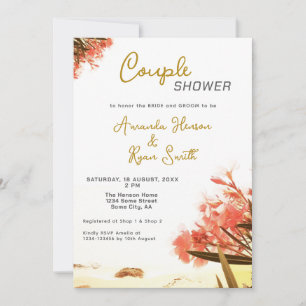 Invitación Ducha de pareja de flores de adelfa naranja playa 