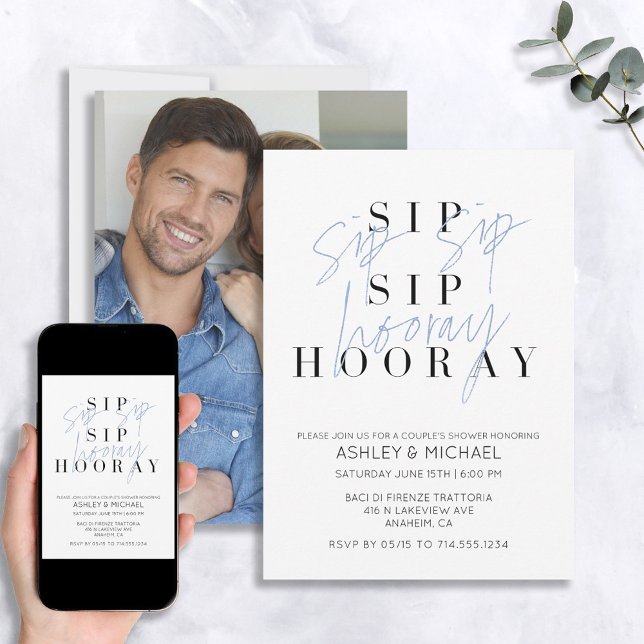 Invitación Ducha de pareja de fotos azul huoray Sip Sip Sip (Subido por el creador)