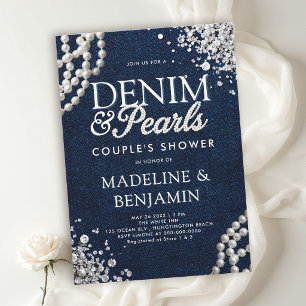 Invitación Ducha de pareja de mezclilla, diamantes y perlas a