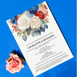 Invitación Ducha de pareja del 4 de julio rojo, blanco y azul