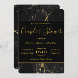 Invitación Ducha de pareja elegante mármol negro y oro