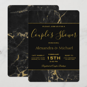 Invitación Ducha de pareja elegante mármol negro y oro