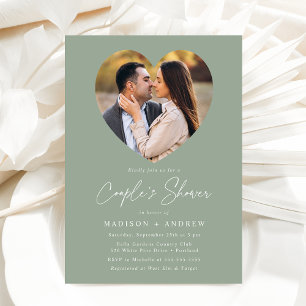 Invitación Ducha de Pareja Foto de Corazón Verde Salvia Moder