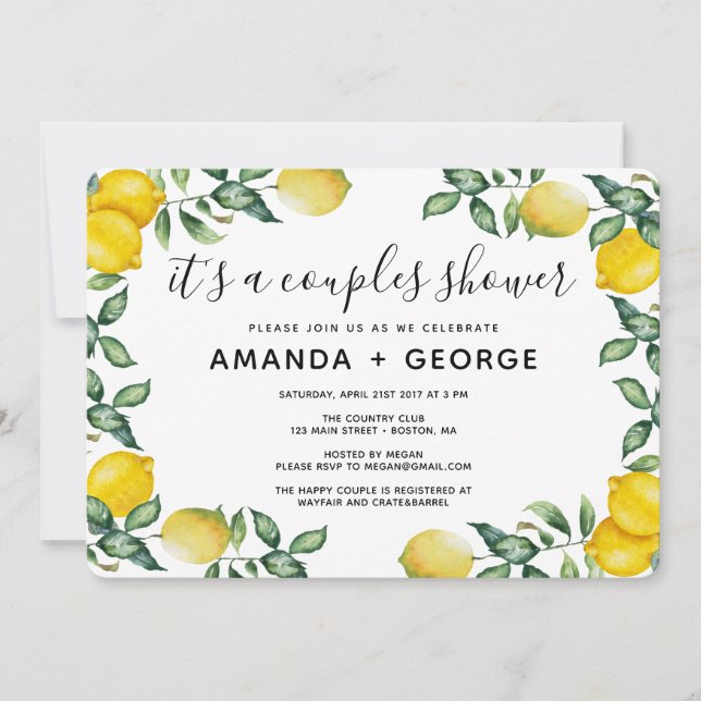 Invitación Ducha de pareja Lemons y fiesta verde (Anverso)