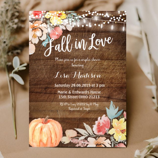 Invitación Ducha de Pareja Otoño Floral Calabaza Enamórate (Subido por el creador)