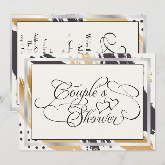 Invitación Ducha de pareja | Tipografía de pinturas modernas (Anverso / Reverso)