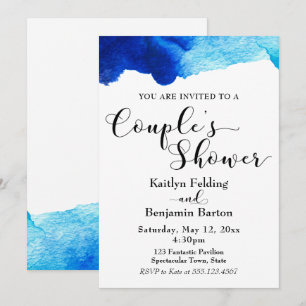 Invitación Ducha de Pareja Tipografía Negra Acuarela Azul
