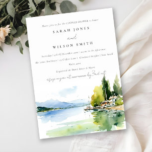 Invitación Ducha de parejas al estilo acuarela del Lago de Gi