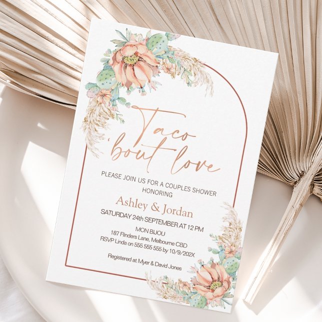 Invitación Ducha de parejas Boho Cactus Naranja 'bout Love (Subido por el creador)