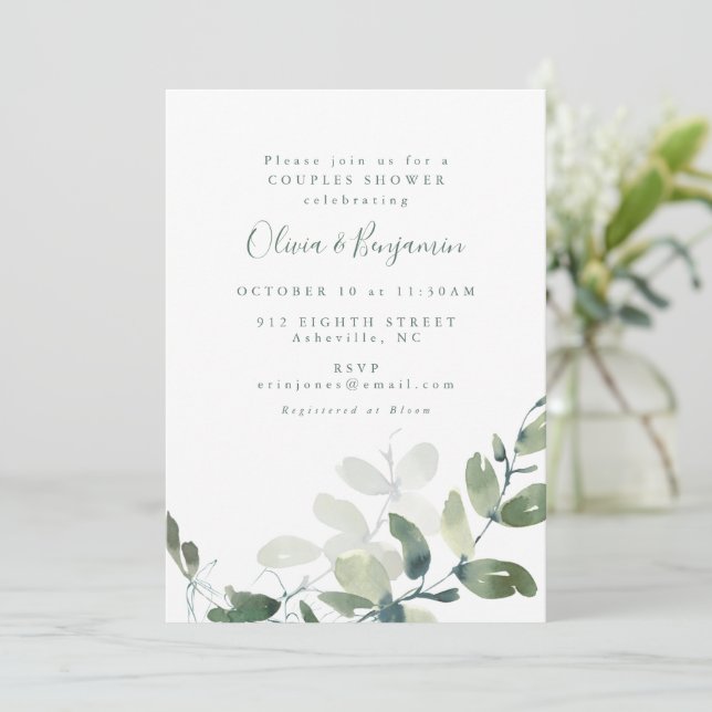 Invitación Ducha de parejas boho de eucalipto botánico modern (Anverso de pie)