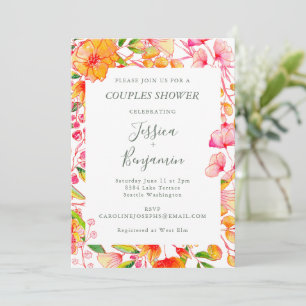 Invitación Ducha de parejas botánica rosa naranja elegante