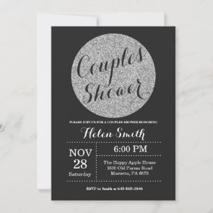 Invitación Ducha de Parejas Brillo Negro y Plateado