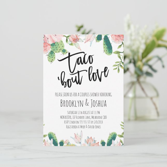 Invitación Ducha de parejas Cactus Pink Taco 'bout Love (Anverso de pie)