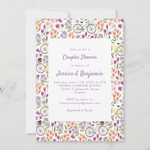 Invitación Ducha de parejas chic con guión floral de biciclet