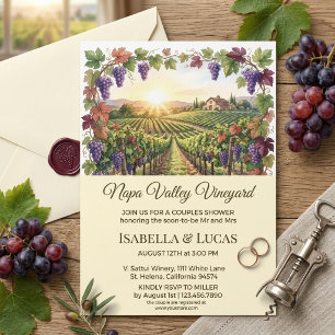 Invitación Ducha de parejas con acuarela de viñedo de Napa Va