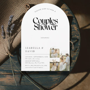 Invitación Ducha de parejas con arco de 3 fotos rústico guión