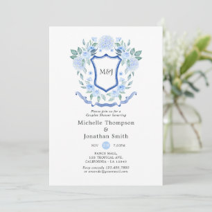 Invitación Ducha de parejas con cresta de monograma floral