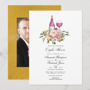 Invitación Ducha de parejas con degustación de vino Floral Bl