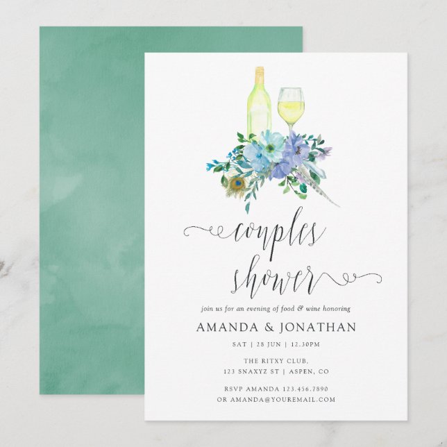 Invitación Ducha de parejas con degustación de vinos boho de  (Anverso / Reverso)
