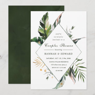 Invitación Ducha de parejas con follaje tropical verde