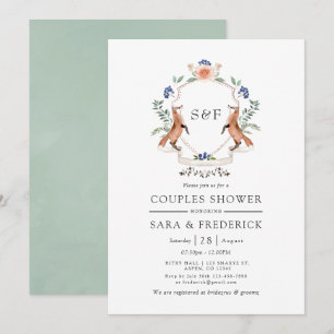 Invitación Ducha de parejas con monograma de cresta de laurel
