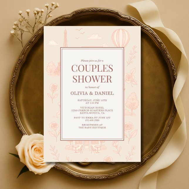Invitación Ducha de parejas con toile francés de París (Subido por el creador)