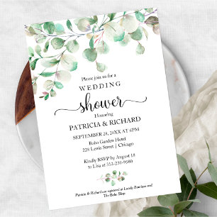 Invitación Ducha de parejas con vegetación de eucalipto acuar