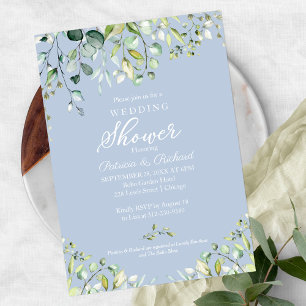 Invitación Ducha de parejas con vegetación de eucalipto acuar