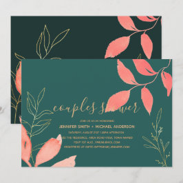 Invitación Ducha de parejas CORAL TURQUESA ORO con letra a ma