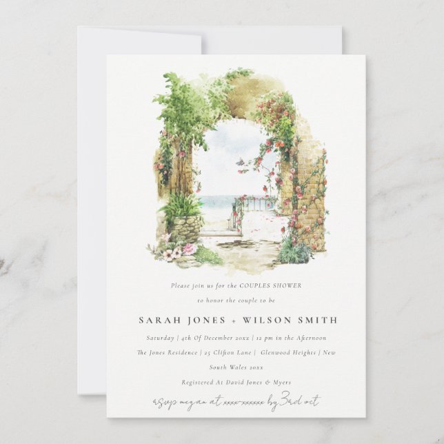 Invitación Ducha De Parejas De Acanto Marítimo De Arco Floral (Anverso)