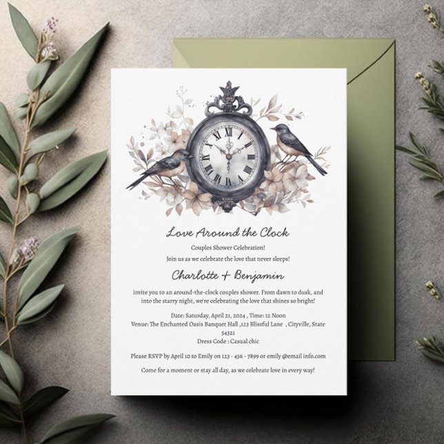 Invitación Ducha de parejas de acuarela alrededor del reloj (Subido por el creador)