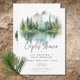 Invitación Ducha de parejas de acuarela en lago de montaña rú
