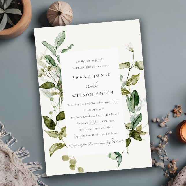 Invitación Ducha de Parejas de Acuarela Foliage Botánico (Subido por el creador)