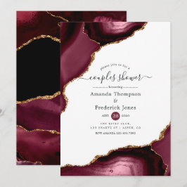 Invitación Ducha de parejas de ágata dorada y borgoña