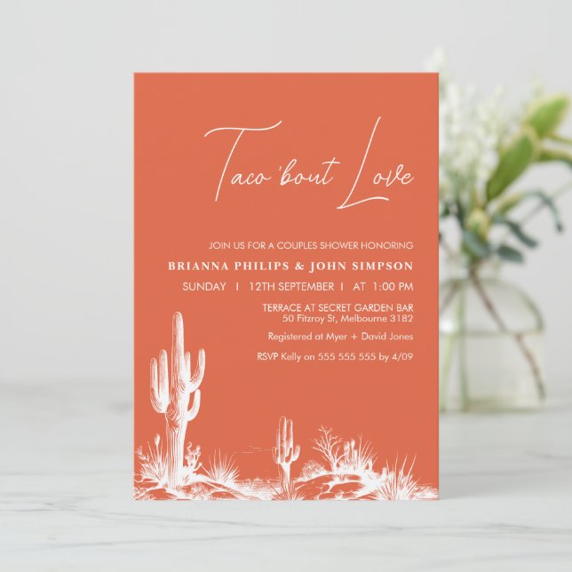 Invitación Ducha de parejas de amor naranja moderna 'Bout Lov (Anverso de pie)