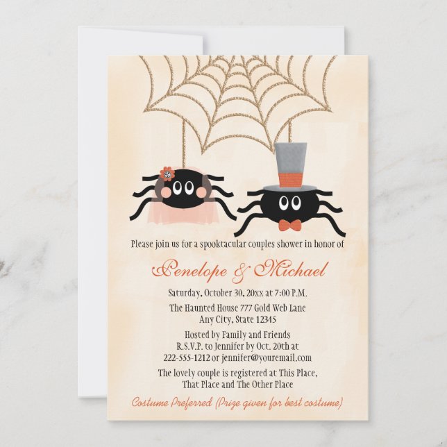 Invitación Ducha de parejas de araña corta de Halloween (Anverso)